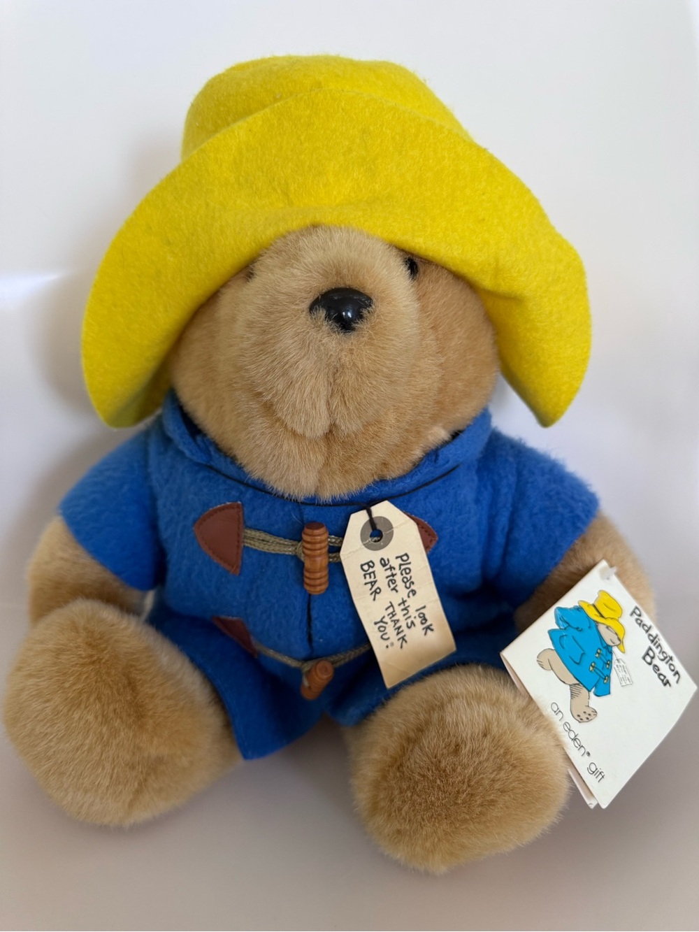 Rare Vintage Eden Paddington Bear Plush Yellow Hat Blue Coat Tags Collector Toy